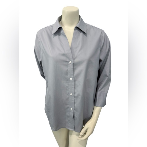 Foxcroft NYC Women’s Non Iron Stretch Button Down Shirt Gray Size L - Picture 1 of 6